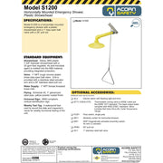 Acorn S1200 Horizontal Emergency Drench Shower w/  Plastic Showerhead