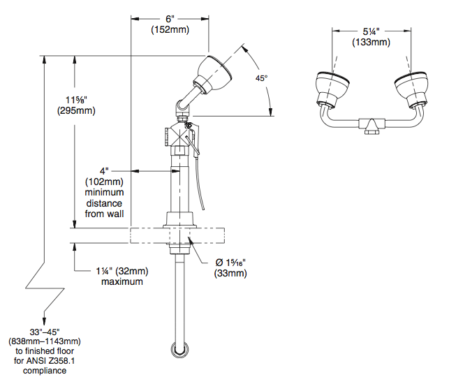 Bradley S19465EFW Deck Mount Drench Hose Angled Eye Face Wash