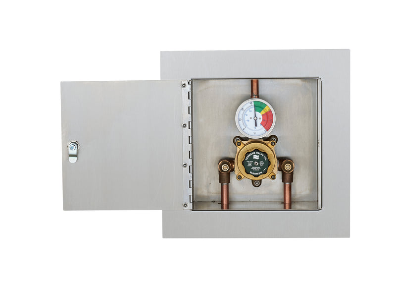 Leonard LF Single Eye/Face Wash Thermostatic Mixing Valve w/ Exposed Stainless Steel Cabinet Assembly, 2 - 10 GPM - TA-300-LF-ESS