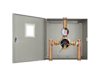 Leonard LF Single Drench or Combination Emergency Shower Thermostatic Mixing Valve w/ Exposed Stainless Steel Cabinet Assembly, 3 - 51 GPM - TM-600-LF